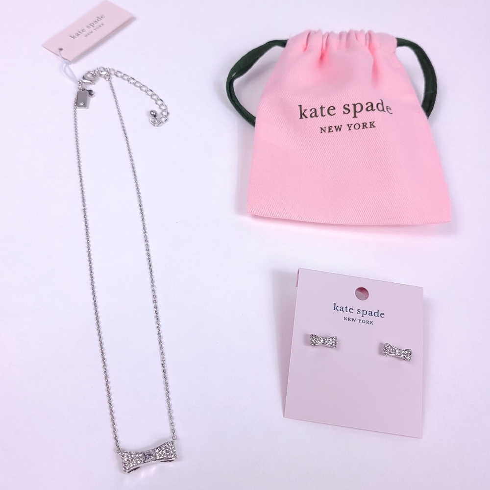 Kate Spade Ready Set Bow Pave Studs & Necklace Set